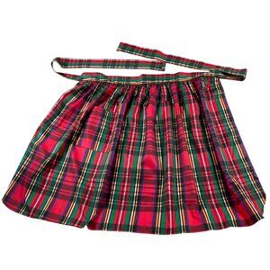Christmas Holiday Party Red Green Tartan Plaid Tie Half Apron One Pocket Vintage
